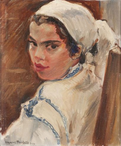 Raymond FEUILLATE (1901-1971) 
Jeune marocaine de Fès
Huile sur toile marouflée sur...