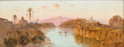 Constant LOUCHE (1880-1965) 
Le passage de l'Oued, sud algérien
Huile sur toile,...