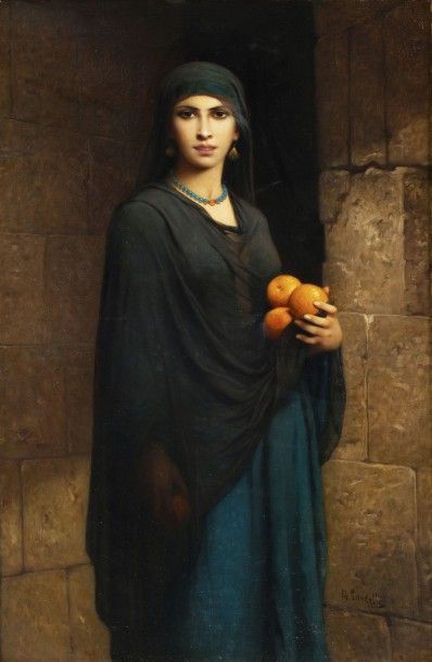 Charles LANDELLE (1821-1908) Jeune Egyptienne aux oranges Huile sur toile, signée...
