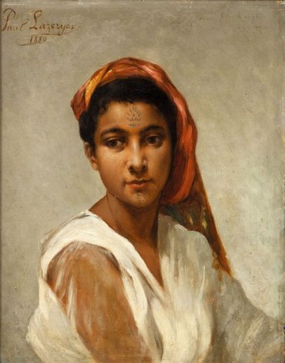 Paul LAZERGES (1845-1902) 
Jeune fille Kabyle d'Algérie
Huile sur panneau d'acajou,...