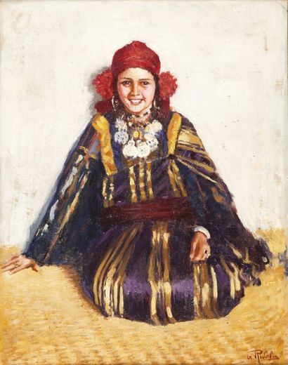 Mario RIDOLA(1890-1972) 
Jeune tunisienne assise
Huile sur toile, signée en bas droite.
58...