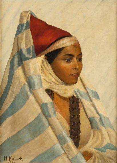 Hermann KATSCH (1853-1924) 
Jeune tunisienne
Huile sur toile marouflée sur carton,...