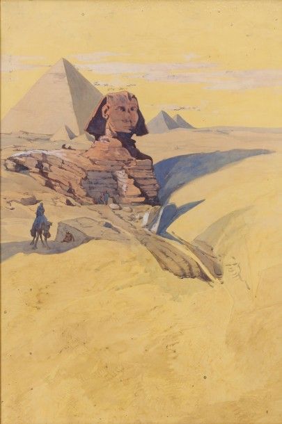 Attribué à Jacques MAJORELLE (1886-1962) 
Le sphinx - Projet d'affiche
Aquarelle
103...