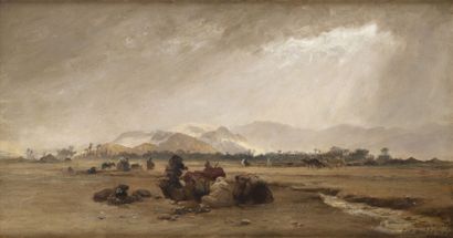 Frederick BRIDGMANN (1847-1928) 
Simoun à Biskra, 1879
Huile sur toile, signée en...