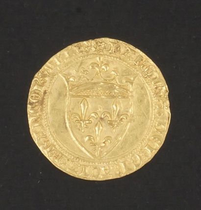 null CHARLES VI (1380-1422). Écu d'or à la couronne. 5ème ém. Montpellier. (Dy. 369D,...