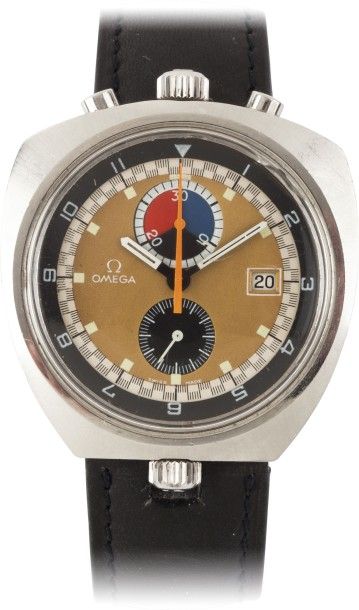 OMEGA BULHEAD vers 1970
Rare et beau chronographe bracelet en acier
Boîtier stylisé....