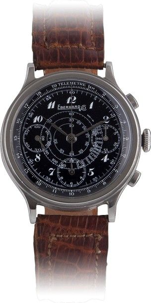 EBERHARD&CO «Mono-poussoir» n°13525 vers 1930
Grand chronographe bracelet en acier...