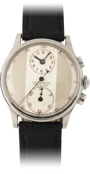 null LEONIDAS

N° 16249 vers 1940

Chronographe bracelet en métal chromé. Boîtier...