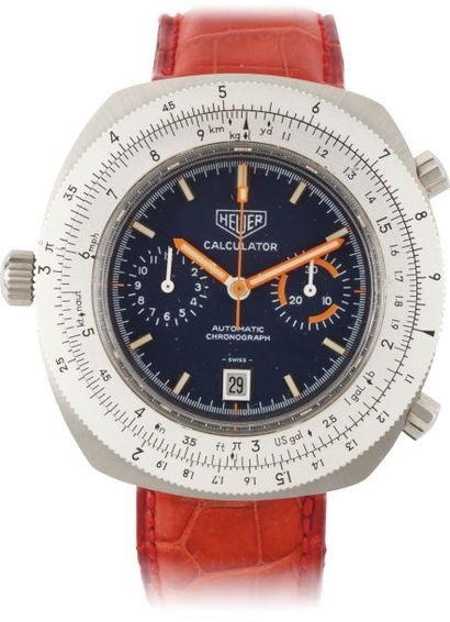 HEUER «Calculator» ref. 110633 n°284218 vers 1970
Grand chronographe bracelet en...