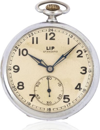 LIP STANDARD vers 1930 Rare et étonnante montre de poche en métal
Boîtier rond.
Cadran...