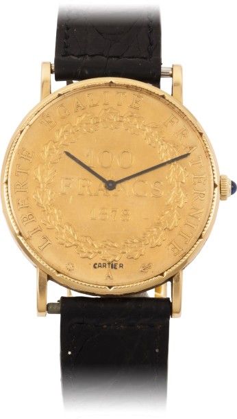 CARTIER/CORUM «100FF» n°8763/1 vers 1970 Rare et grande montre bracelet en or jaune...