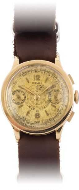 ROLEX Ref 2811 n°30453
Rare chronographe bracelet en or jaune 18K (750)
Boîtier rond....