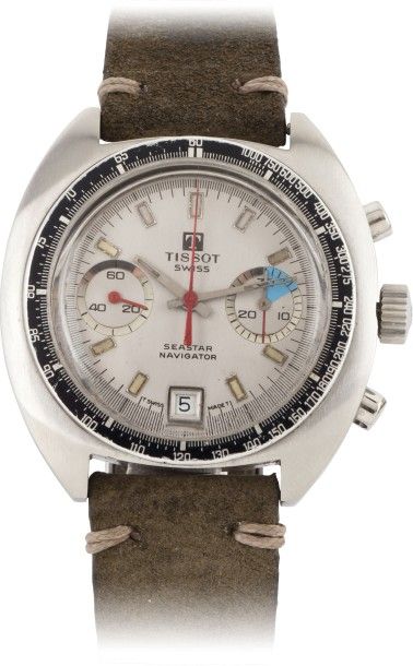 TISSOT SEASTAR NAVIGATOR vers 1970
Chronographe bracelet en acier
Boîtier tonneau,...