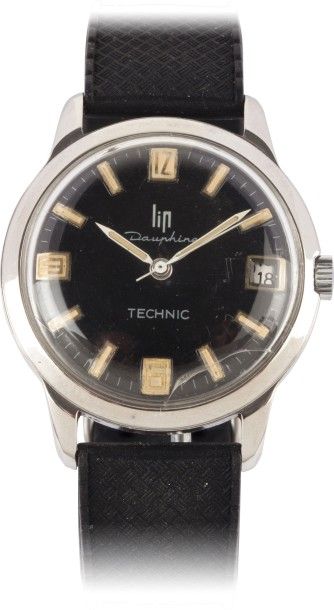 LIP «Dauphine Technic» vers 1960
Montre bracelet en acier
Boîtier rond, fond vissé.
Cadran...