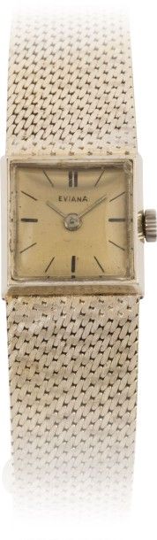EVIANA vers 1960 Montre bracelet de dame en or blanc
Boîtier carré.
Cadran argent,...