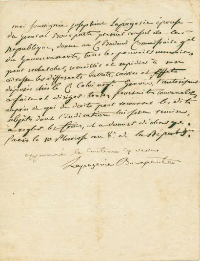 LAPAGERIE BONAPARTE Joséphine. Lettre autographe signée Lapagerie Bonaparte. 1/2...