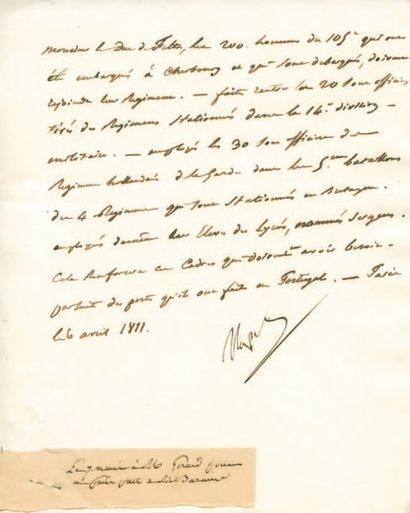 null Emploi des sous-officiers. Lettre signée Napol., adressée au Duc de Feltre....
