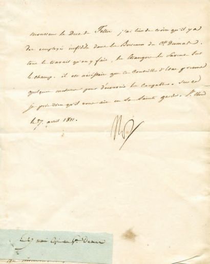 null Des traitres dans les bureaux du Commandant Dumas. Lettre signée Np., adressée...