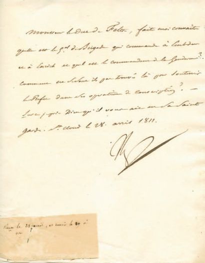 null Relative aux opérations de conscription. Lettre signée Np., adressée au Duc...
