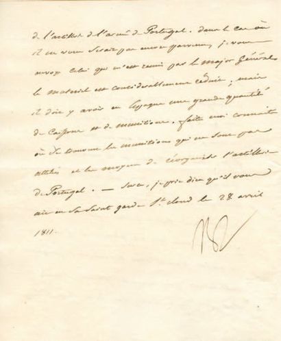 null Armée du Portugal. Lettre signée Np., adressée au Duc de Feltre. 1 p et 3/4...