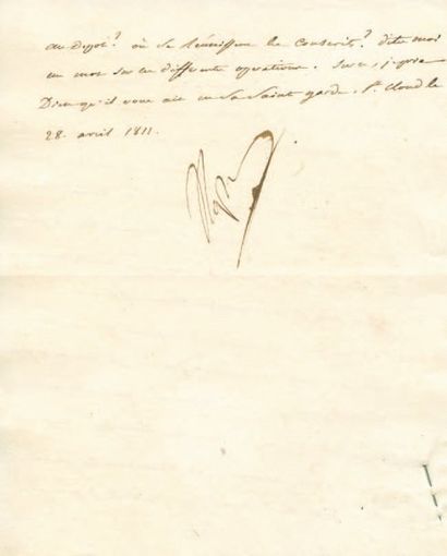 null Relative à la cavalerie. Lettre signée Nap., adressée au Duc de Feltre. 1 p...