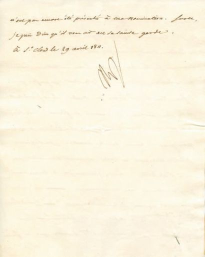 null Relative aux îles d'Hyères. Lettre signée Np., adressée au Duc de Feltre. 1...