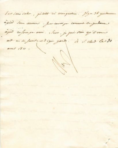 null Relative à la gendarmerie de Walcheren. Lettre signée Nap., adressée au Duc...