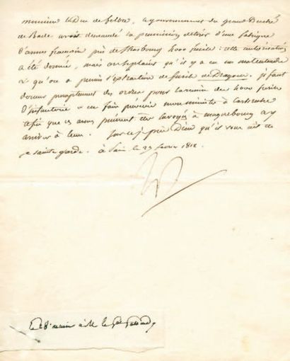 null Fabrique d'armes près de Strasbourg. Lettre signée Np., adressée au Duc de Feltre....