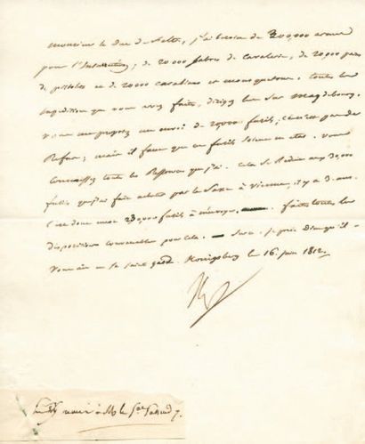 null Envoi d'armes pour Magdebourg. Lettre signée Np., adressée au Duc de Feltre....
