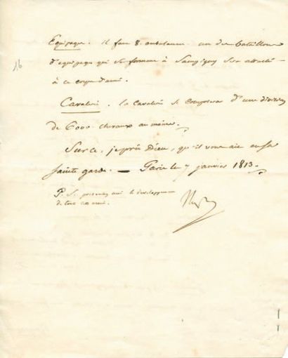 null Corps d'observation d'Hambourg. Lettre signée Nap., adressée au Duc de Feltre....