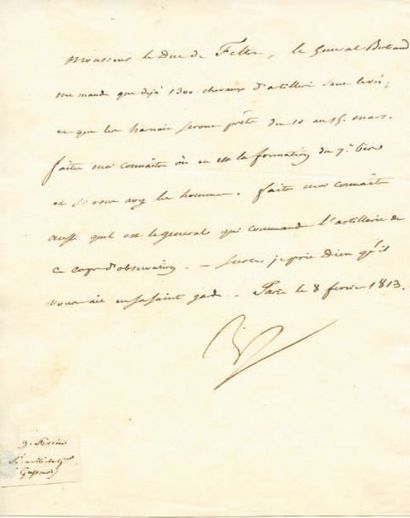 null Relative à l'organisation de la cavalerie. Lettre signée Np., adressée au Duc...