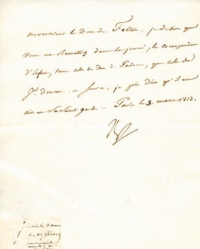 null Relative à la correspondance. Lettre signée Np., adressée au duc de Feltre....
