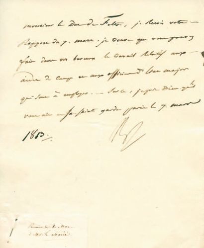 null Organisation des bureaux militaires. Lettre signée Np., adressée au Duc de Feltre....