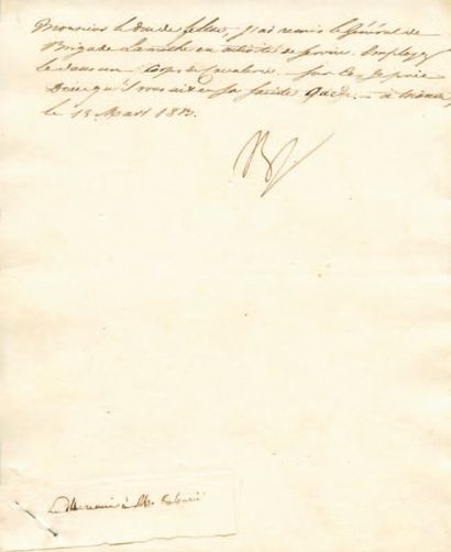 null Mise en activité du Général Lamothe. Lettre signée Np., adressée au Duc de Feltre....