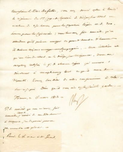 null Organisation de l'armée d'Allemagne. Lettre signée Np., adressée au Duc de Feltre....
