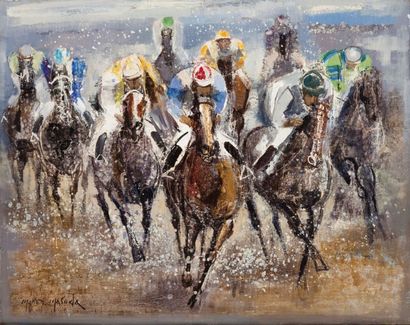 Makoto MASUDA (1905-1989) 
La Course de chevaux
Huile sur toile, signée en bas à...