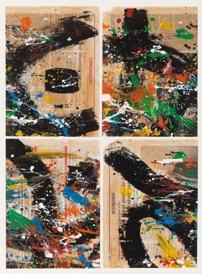 Karim SAIFOU (né en 1953) 
Composition abstraite
Technique mixte sur papier journal.
Signé...