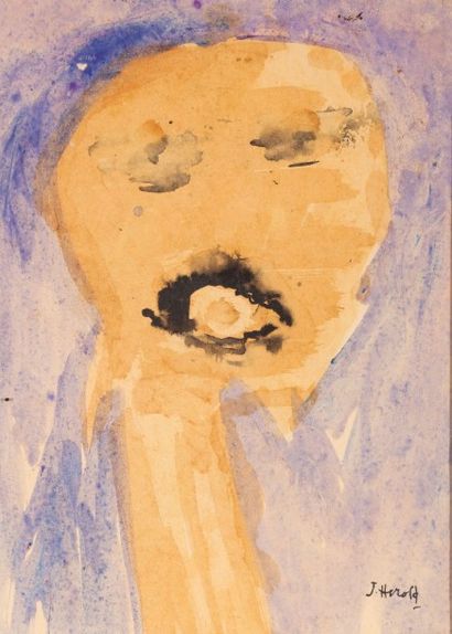 Jacques HEROLD (1910-1987) 
Visage
Aquarelle, signée en bas à droite.
30 x 21 cm
