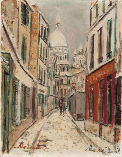 Maurice UTRILLO (1883-1955) 
Rue Saint-Rustique à Montmartre
Huile sur toile, signée...
