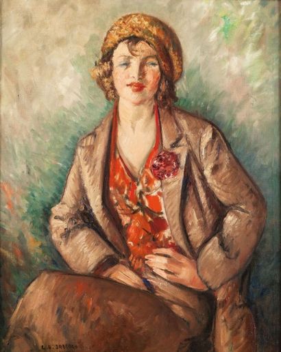 Georges SABBAGH (1887-1951) 
Portrait de femme au béret huile sur toile, signée en...