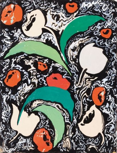 Attribué à Sarkis KATCHADOURIAN (1886-1947) 
Fruits et feuilles (MG au dos, 25 x...