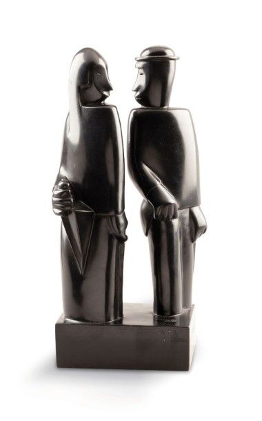 Jean LAMBERT-RUCKI (1888-1967) 
Couple au parapluie
Epreuve en bronze à patine noire,...