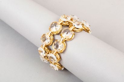 Poggi Bracelet articulé en métal doré double rang composé d'anneaux entrelacés surmontés...