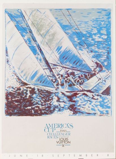 Louis VUITTON par 1983 Affiche sous verre 60 x 80 cm, "America's Cup 1983" figurant...