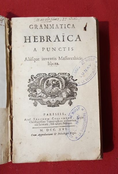 MASCLEF Francisco Grammatica Hebraica a Punctis aliisque Inventis Massorethicis Libera.

Paris,...