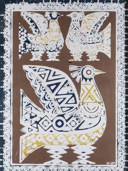 Ali BELLAGHA (1924-2006) Oiseaux. 

Technique mixte en couleurs sur métal signée...
