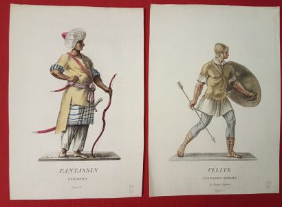 Jacques-Charles BAR Ensemble de deux gravures sur papier vergé rehaussées en couleurs....
