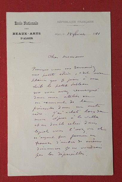 Leon CAUVY (Montpellier 1874-1933) Lettre autographe signée à l’en-tête de l’Ecole...