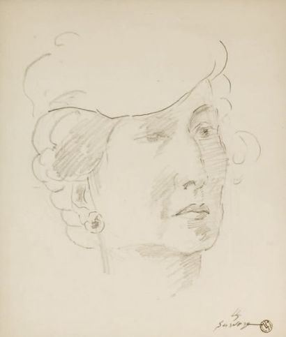 Léopold SURVAGE Portrait de femme. Mine de plomb. 270 x 230. Signée des initiales,...