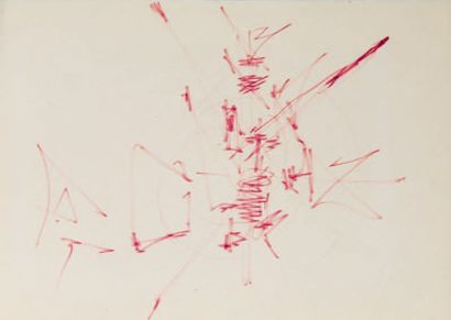Georges MATHIEU Composition abstraite. Mars 1993. Feutre violet. 304 x 221. Dédicacé...